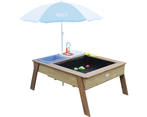 Table à sable et à eau en bois avec parasol et jouets