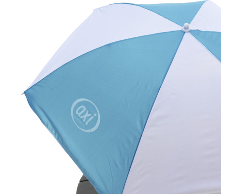 Parasol de plage bleu et blanc avec le logo Axi