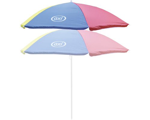 Deux parasols multicolores avec le logo AXI