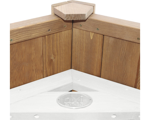 Vue détaillée d''un potager surélevé en bois avec le logo AXI by Paradiso