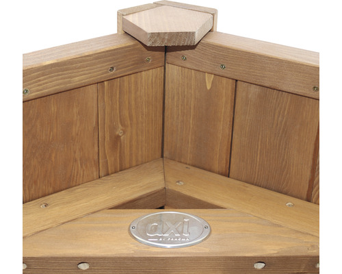 Vue détaillée d''un bac à plantes en bois avec le logo AXI by Axpaema