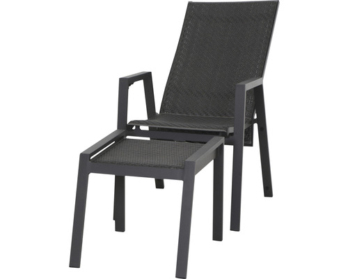 Chaise de jardin avec repose-pieds en métal et textile