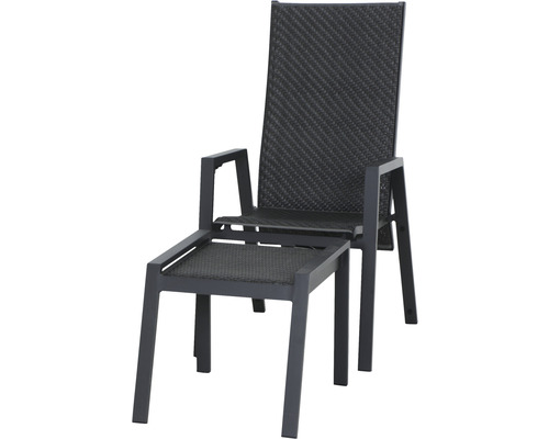 Fauteuil de jardin avec repose-pieds en aluminium et tressage