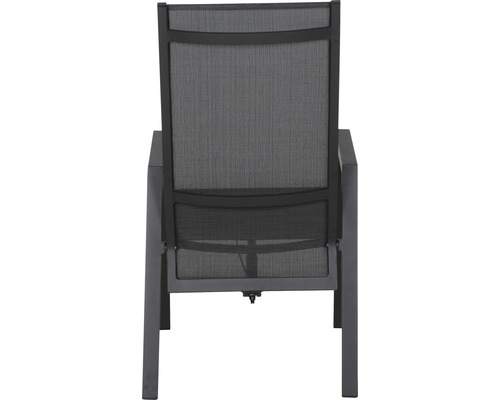 Vue arrière d''une chaise de jardin avec cadre en aluminium et revêtement en textile