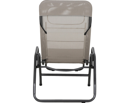 Chaise longue de jardin avec cadre métallique et revêtement textile, vue arrière