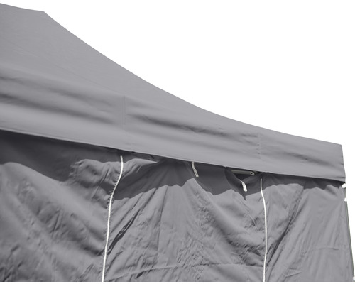 Vue détaillée d''une tente de réception grise avec paroi latérale