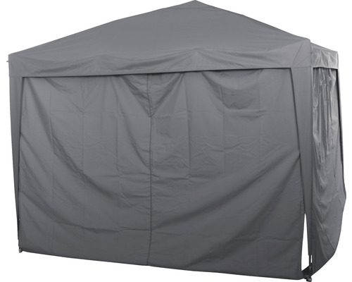 Pavillon gris avec parois latérales pour protéger du vent et des intempéries