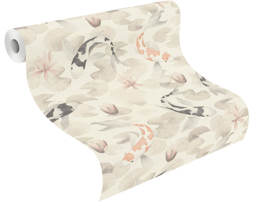 Rouleau de papier peint avec motif de carpes koï et de nénuphars