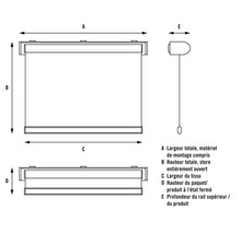 Schéma d''un store enrouleur avec indications de dimension