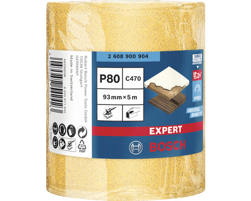 Rouleau de papier abrasif Bosch Expert, grain P80, environ 93 mm x 5 m