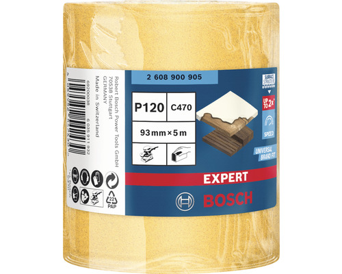 Rouleau de papier abrasif Bosch Expert, grain P120, dimension 93 mm x 5 m