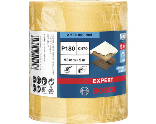 Rouleau de papier abrasif Bosch Expert P180, grain 180, largeur 93 millimètres, longueur 5 mètres
