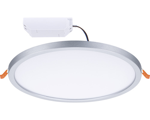 Runde LED Deckenleuchte mit silberfarbenem Rahmen