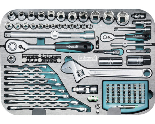 Technocraft Werkzeugkoffer mit Schraubenschlüsseln, Steckschlüsseln, Bits und Schraubendrehern