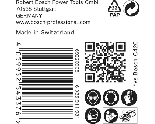 Informations sur Robert Bosch Power Tools, code-barres, code QR et consignes de sécurité