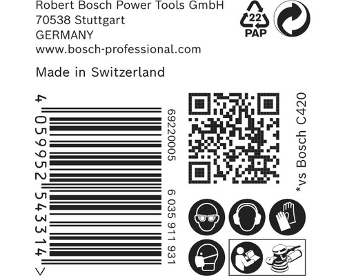Emballage du produit avec des informations sur le fabricant, le code-barres, le code QR et les consignes de sécurité