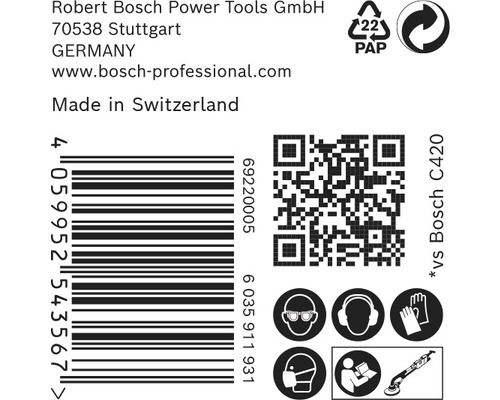 Informations sur Robert Bosch Power Tools, code-barres, code QR et consignes de sécurité