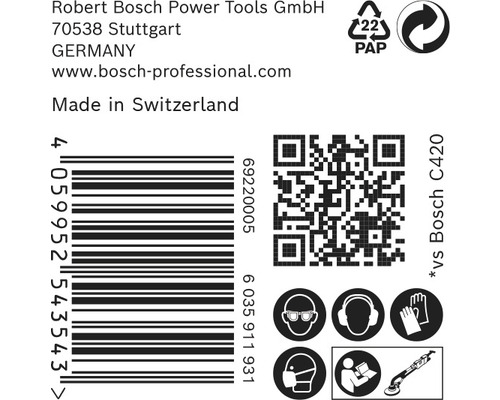 Informations sur l''emballage du produit avec les coordonnées du fabricant, le code-barres, le code QR et les consignes de sécurité