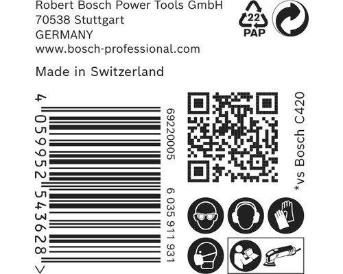 Informations sur Robert Bosch Power Tools GmbH, code-barres, code QR et consignes de sécurité