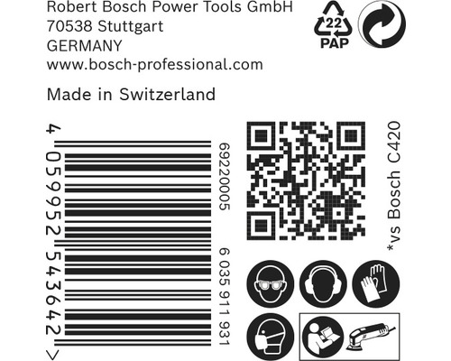 Informations sur Robert Bosch Power Tools GmbH, code-barres, code QR et consignes de sécurité