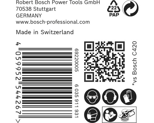 Informations sur Robert Bosch Power Tools, code-barres, code QR et consignes de sécurité