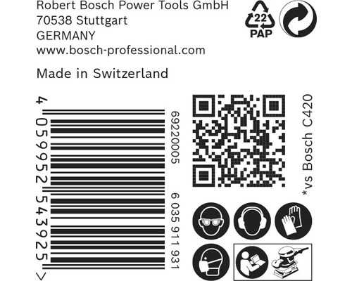 Informations sur Robert Bosch Power Tools, code-barres, code QR et consignes de sécurité