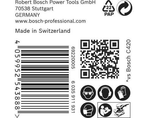Informations sur Robert Bosch Power Tools GmbH, code-barres, code QR et consignes de sécurité