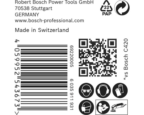 Informations sur Robert Bosch Power Tools GmbH, code-barres et consignes de sécurité