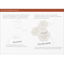 Produktbeschreibung der Wanddekoration mit Motiven auf Hartschaumpaneel und Aufhängesystem
