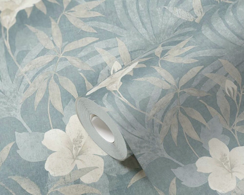 Rouleau de papier peint avec motif de feuilles et de fleurs