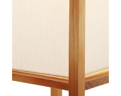 Vue détaillée d''un lampadaire avec cadre en bois et abat-jour en tissu