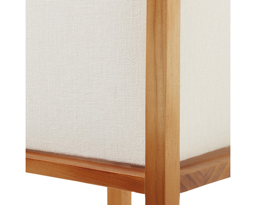 Vue détaillée d''une lampe avec cadre en bois et revêtement en tissu