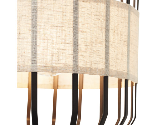 Detailaufnahme einer Deckenleuchte mit Stoffschirm und Metallgestell