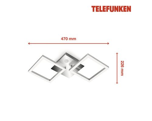 Logo Telefunken. Plafonnier avec deux luminaires carrés, dimensions 470 sur 226 millimètres.