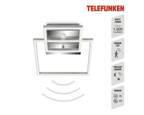 Plafonnier Telefunken avec détecteur de mouvement, 20 watts, 1500 lumens, portée du capteur de 120 degrés, détecteur crépusculaire, capteur marche/arrêt