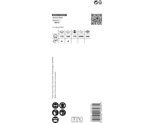 Informationen zu Bosch Expert, Bosch Pro und Bosch Produkten mit Drehzahlangaben sowie Sicherheitshinweisen.