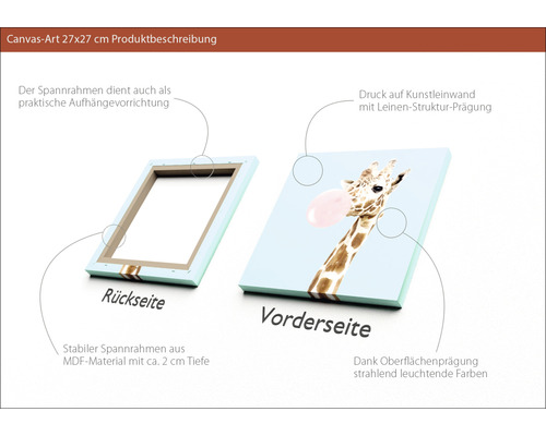 Leinwandbild 27x27 cm mit Giraffenmotiv und Leinwandstruktur