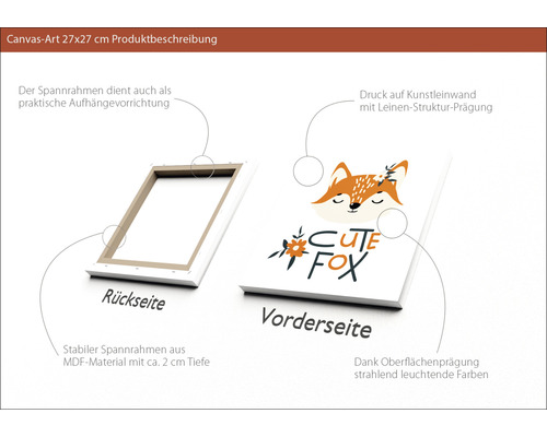 Leinwandbild 27x27 Zentimeter mit Fuchs Motiv, Rück- und Vorderseite