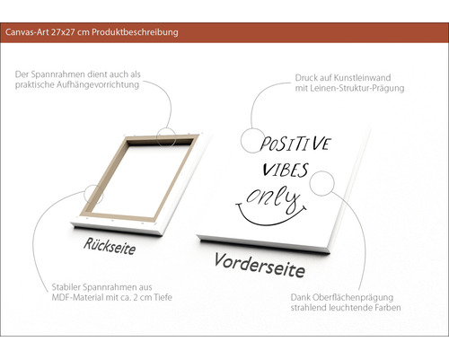 Leinwandbild mit dem Schriftzug Positive Vibes Only und MDF Rahmen