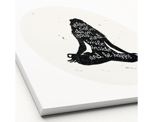 Leinwandbild mit einer sitzenden Figur und dem Schriftzug Relax Calm Down Your Mind Smile Inside and Be Happy