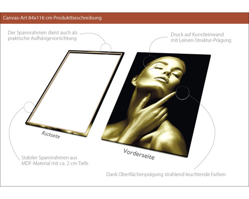 Leinwandbild 84x116 Zentimeter mit MDF-Rahmen und Frauenmotiv