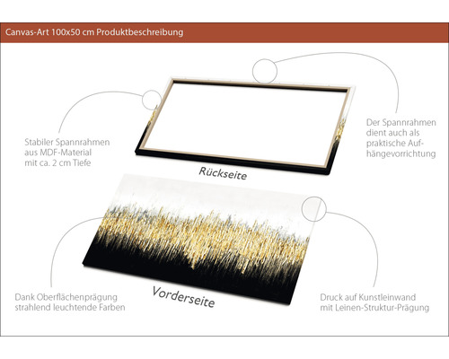 Produktbeschreibung einer Leinwandkunst im Format 100x50 cm mit MDF Rahmen und Leinendruck