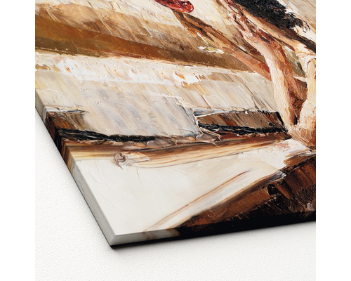 Gros plan d''une peinture à l''huile sur toile.