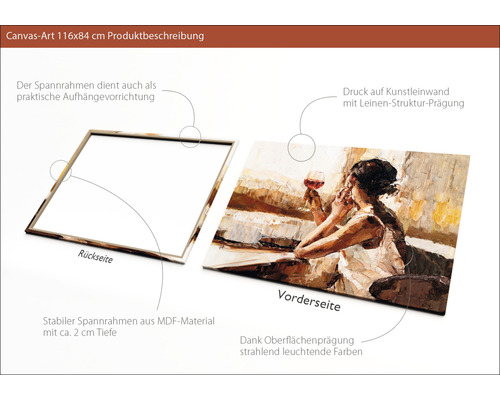 Leinwandbild 116x84 Zentimeter mit Frau und Weinglas Motiv