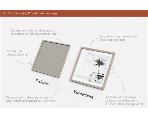 Abbildung von Vorder- und Rückseite eines Bilderrahmens mit hellem Holzdekor