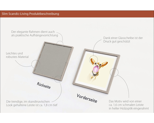 Produktbeschreibung: Vorder- und Rückseite eines Bilderrahmens im skandinavischen Design