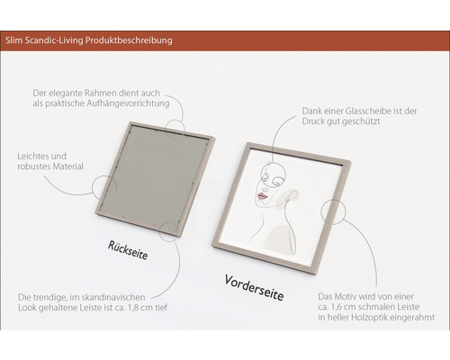 Foto mit Vorder- und Rückseite eines Bilderrahmens im skandinavischen Stil