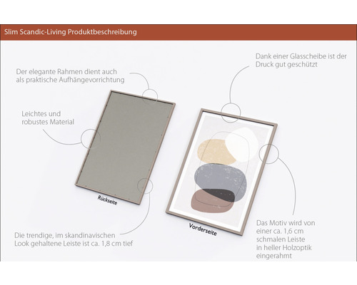 Dekoratives Wandbild mit Rahmen in Holzoptik, Vorder- und Rückansicht
