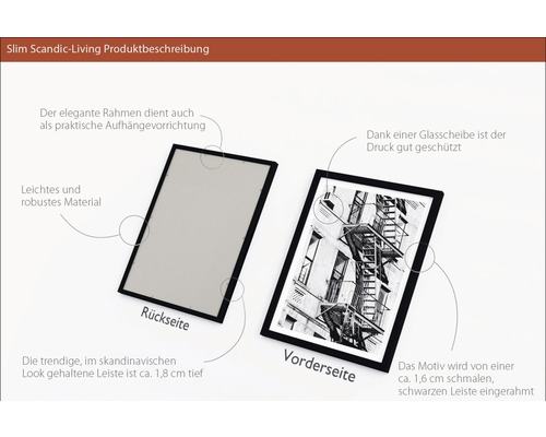 Bilderrahmen mit Rück- und Vorderseite mit Motiv Gebäude und Fluchttreppe
