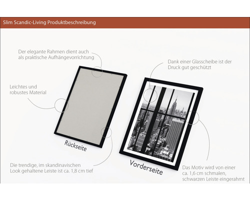 Scandic Living Rahmen mit New York Motiv, Vorder- und Rückansicht